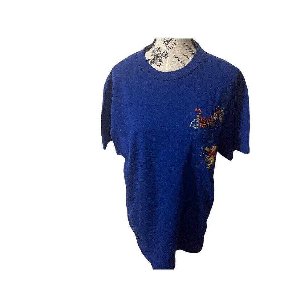 VINTAGE 1990s DISNEY WINNIE THE POOH TIGGER Embroidered TEE T SHIRT Mens L Blue